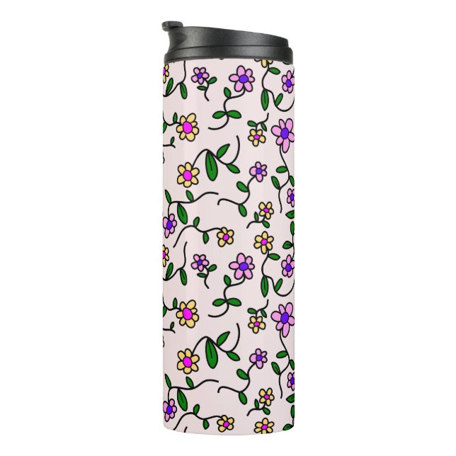Colourful Flowers, Floral Pattern, Greenery, Boho Thermal Tumbler (Rotated Right)