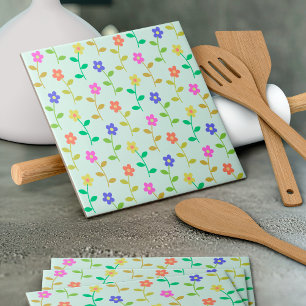 Colourful Flowers, Floral Pattern, Greenery, Boho Tile