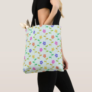 Colourful Flowers, Floral Pattern, Greenery, Boho Tote Bag