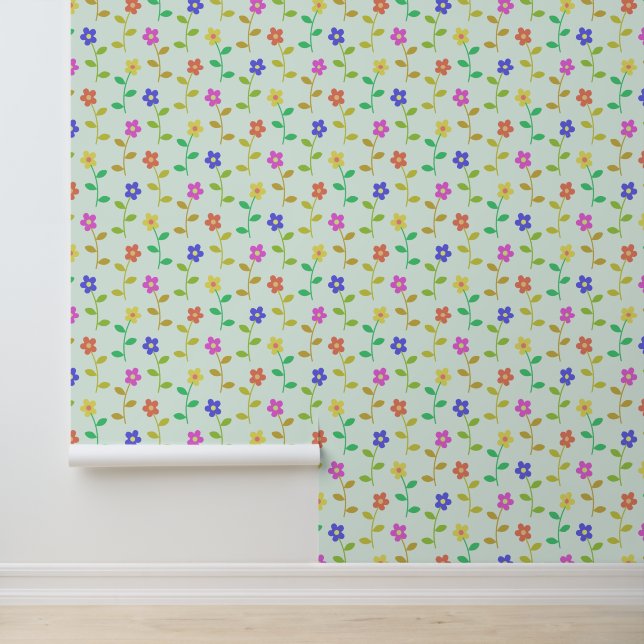 Colourful Flowers, Floral Pattern, Greenery, Boho Wallpaper (Application)