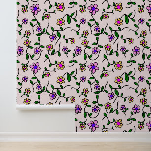 Colourful Flowers, Floral Pattern, Greenery, Boho Wallpaper