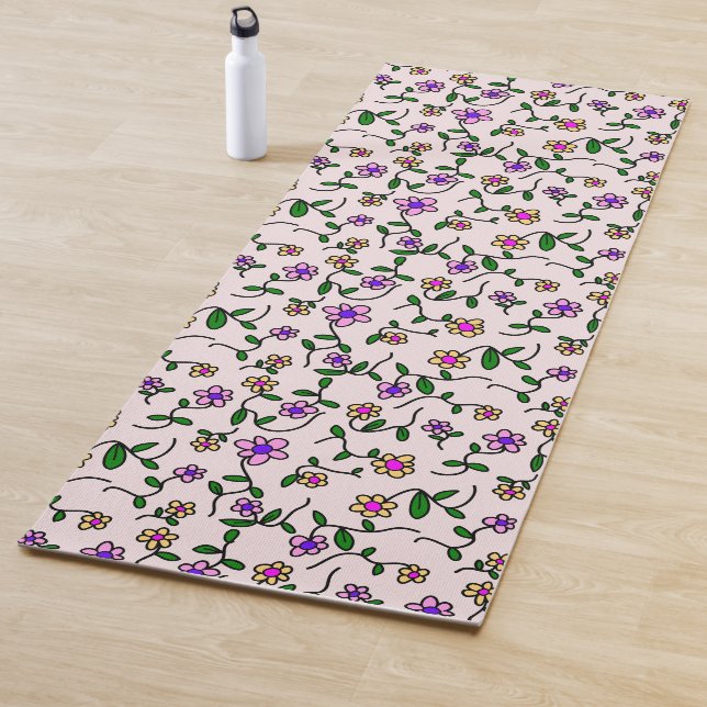Colourful Flowers, Floral Pattern, Greenery, Boho Yoga Mat (In Situ)