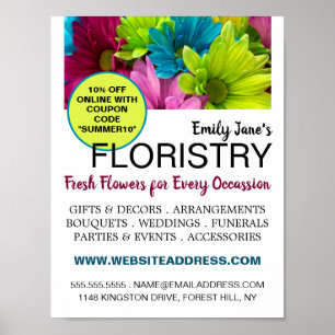 Colourful Flowers, Floristry Advertising Poster