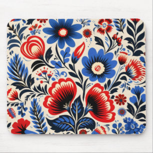 Colourful Flowers Folk Pattern Mouse Pad