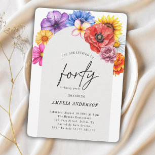 Colourful Flowers Forty 40th Birthday Party Arch Invitation