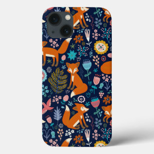 Colourful Flowers & Foxes Pattern iPhone 13 Case