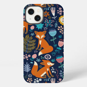 Colourful Flowers & Foxes Pattern iPhone 13 Case