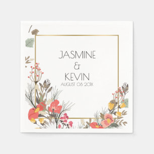 Colourful Flowers Frame Gold Accent Napkin
