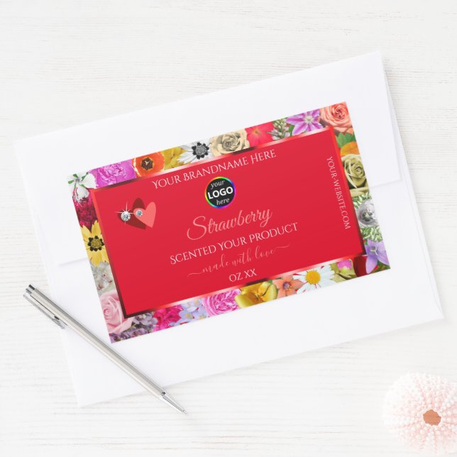 Colourful Flowers Frame Red Product Labels Add Log (Envelope)