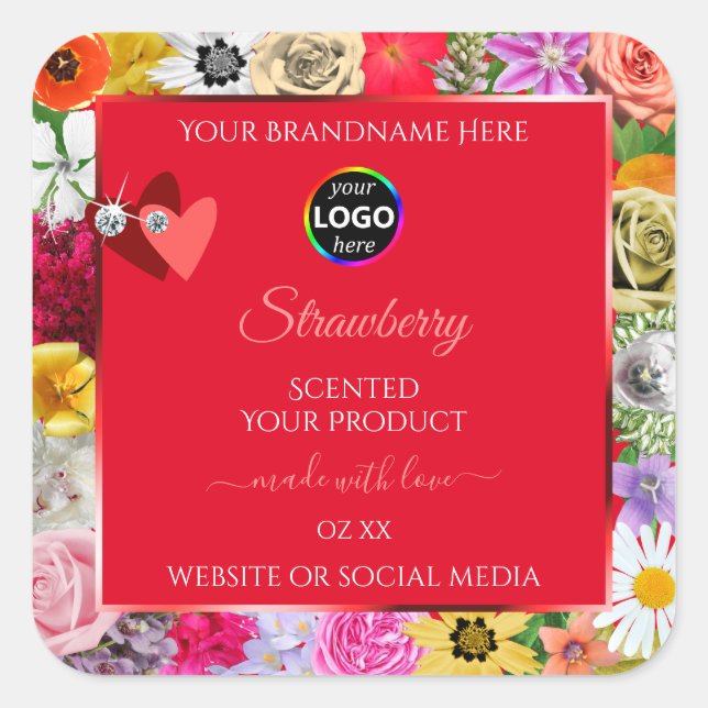 Colourful Flowers Frame Red Product Labels Add Log (Front)