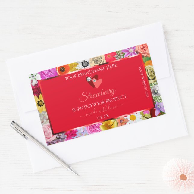 Colourful Flowers Frame Red Product Labels Hearts (Envelope)