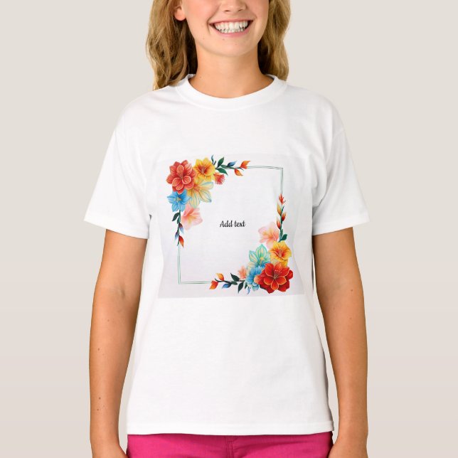 Colourful Flowers Frame, TEMPLATE, ADD TEXT T-Shirt (Front)