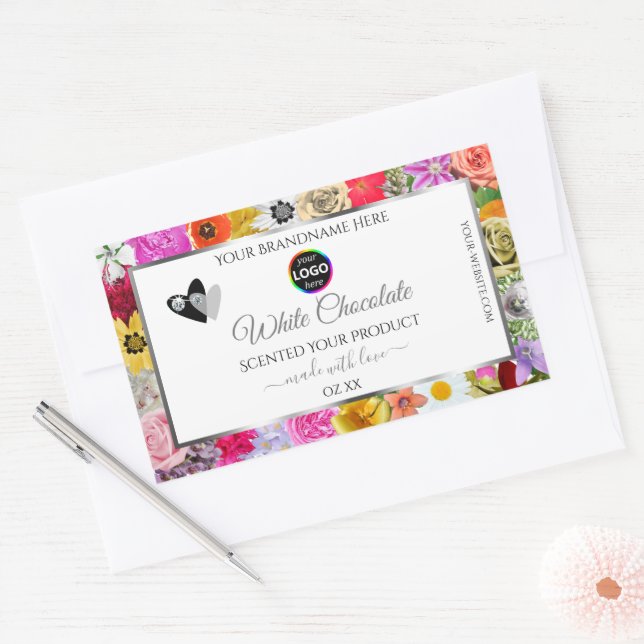 Colourful Flowers Frame White Product Labels Logo (Envelope)
