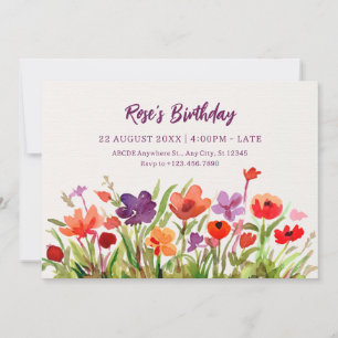 Colourful Flowers Garden watercolor Birthday Invitation