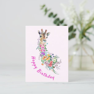 Colourful Flowers Giraffe Birthday Card