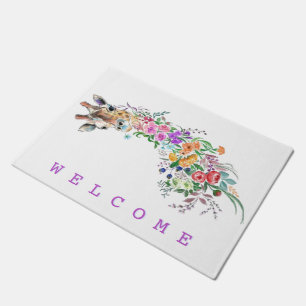 Colourful Flowers Giraffe Doormat - Welcome