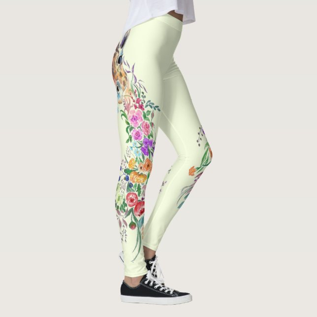 Colourful Flowers Giraffe Leggings Spring Design (Right)