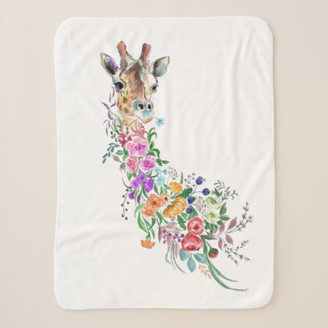 Colourful Flowers Giraffe Sherpa Blanket (Front)