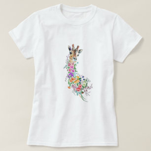 Colourful Flowers Giraffe T-Shirt - Painting