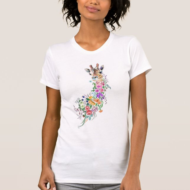 Colourful Flowers Giraffe T-Shirt Spring (Front)