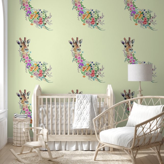 Colourful Flowers Giraffe Wallpaper (Kids)