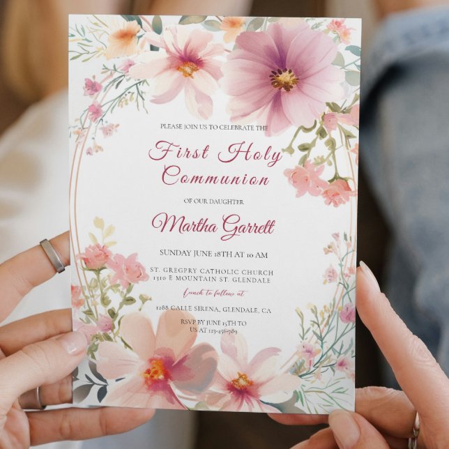 Colourful Flowers Girl First Holy Communion Invitation (Creator Uploaded)