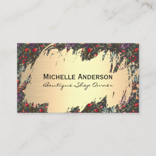 Colourful Flowers   Gold Metallic Business Card