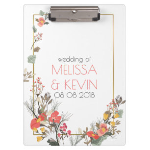 Colourful Flowers & Gold Wedding Frame Clipboard