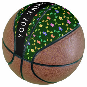 Colourful Flowers, Green Background, Black Basketball