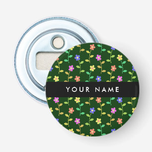 Colourful Flowers, Green Background, Black Bottle Opener