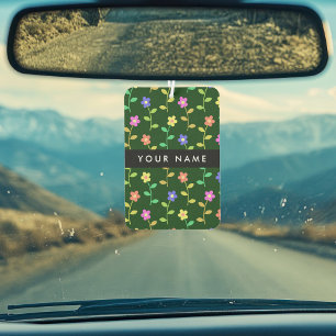 Colourful Flowers, Green Background, Black Car Air Freshener