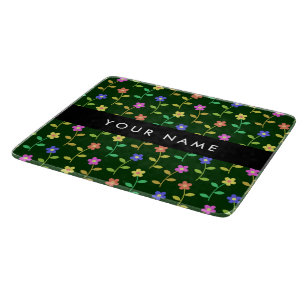 Colourful Flowers, Green Background, Black Cutting Board
