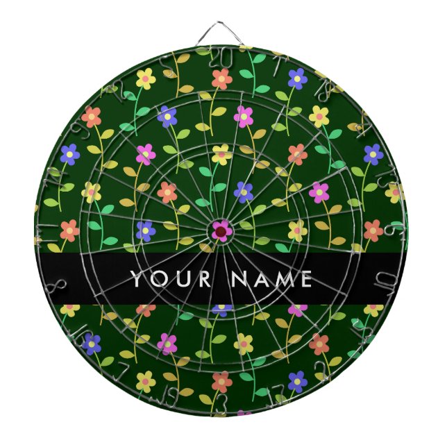 Colourful Flowers, Green Background, Black Dartboard (Front)
