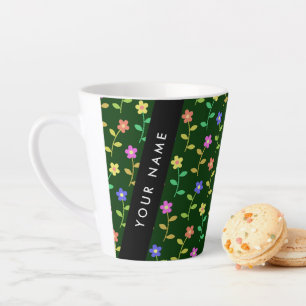 Colourful Flowers, Green Background, Black Latte Mug