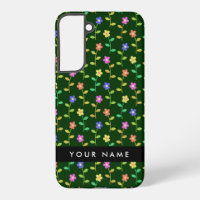 Colourful Flowers, Green Background, Black