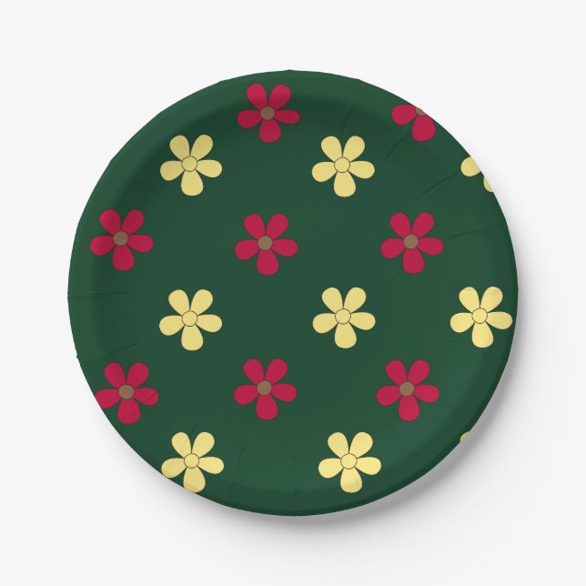 Colourful Flowers Green Floral Summer Weddings Paper Plate (Front)