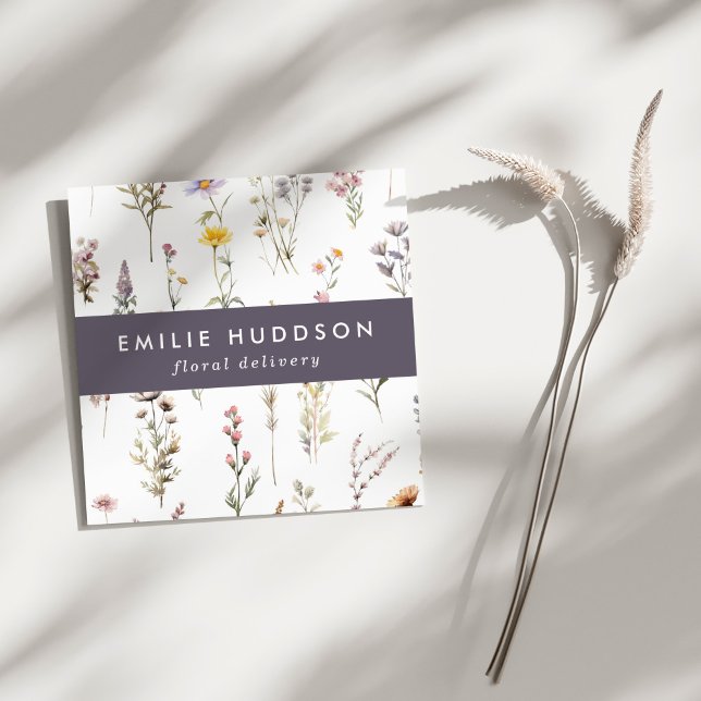 Colourful Flowers, Greenery, Floristry, Flower Sho Square Business Card (Creator Uploaded)