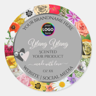 Colourful Flowers Grey Product Labels Hearts Logo
