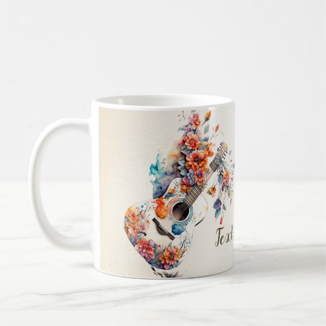 Colourful Flowers Guitar Music Instrument Elegant Coffee Mug (Left)