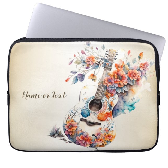 Colourful Flowers Guitar Music Instrument Elegant Laptop Sleeve (Front)