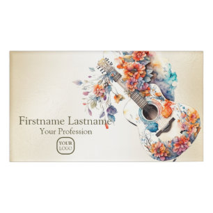 Colourful Flowers Guitar Music Instrument Name Tag