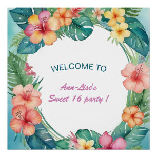 Colourful Flowers Hawaii Birthday Poster