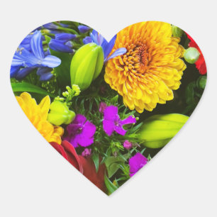 Colourful flowers heart sticker