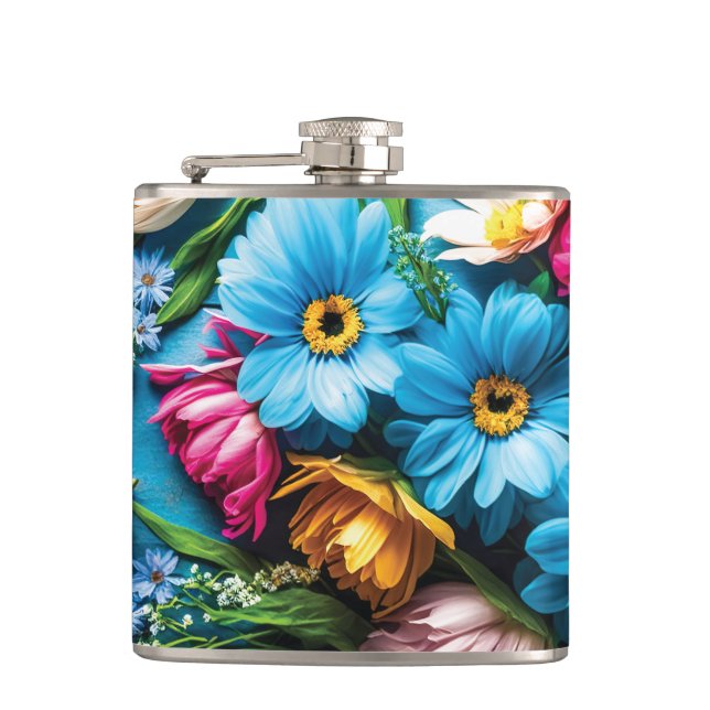 Colourful Flowers Hip Flask (Front)
