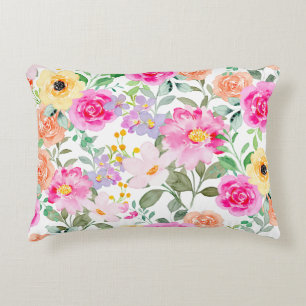 Colourful Flowers Hot Pink Decorative Cushion