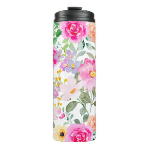 Colourful Flowers Hot Pink Thermal Tumbler