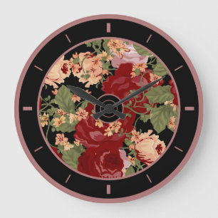 Colourful Flowers Illustration Collage Large Clock