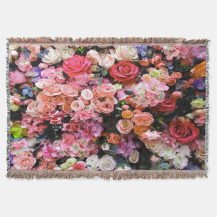 Colourful Flowers in Bloom Floral Bouquet Throw Blanket