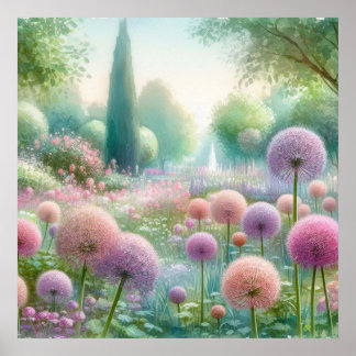 Colourful flowers in soft pastel colours watercolo poster