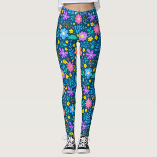 Colourful flowers in sparkling stars pattern D Blu Leggings